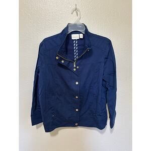 Women’s Chico's Navy Twill Utility Jacket Roll Zip Snap, size 2 / US 12 L Large